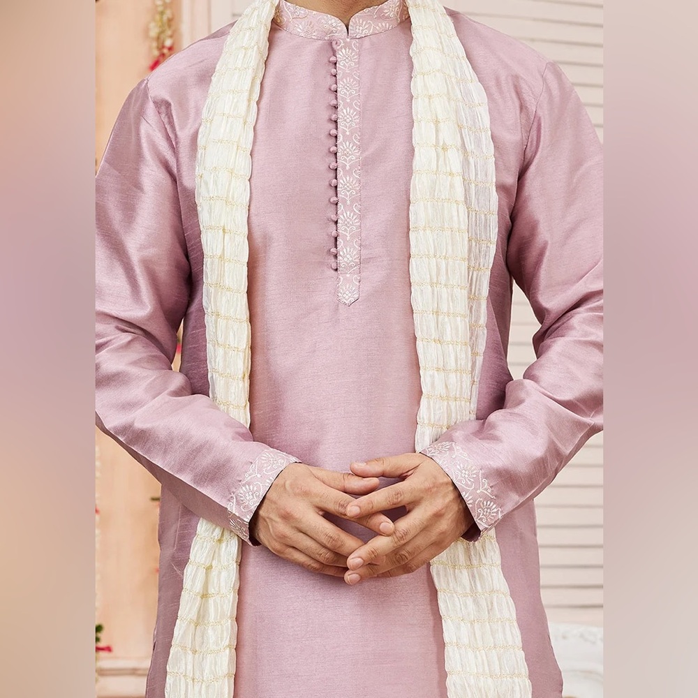 Pink Kurta with Cream Scarf
